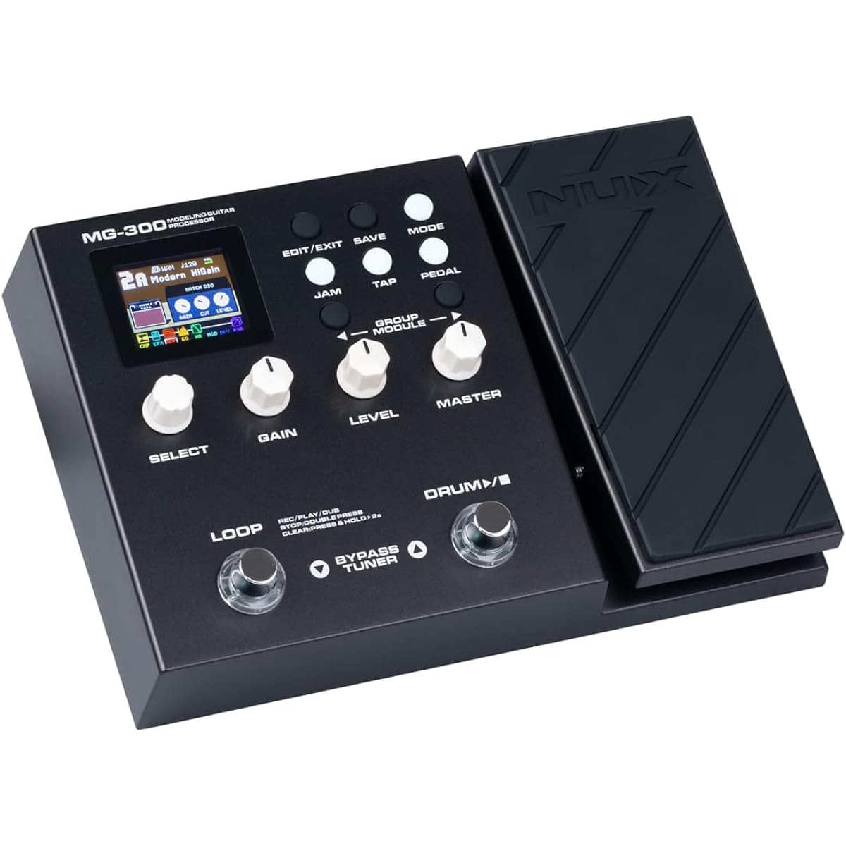 NUX MG-300 Multi-effect pedal TSAC-HD Pre-effects, amp modeling algorithms, Core Image post-effects, IR, 56 drum beats, 60-second phrase loops