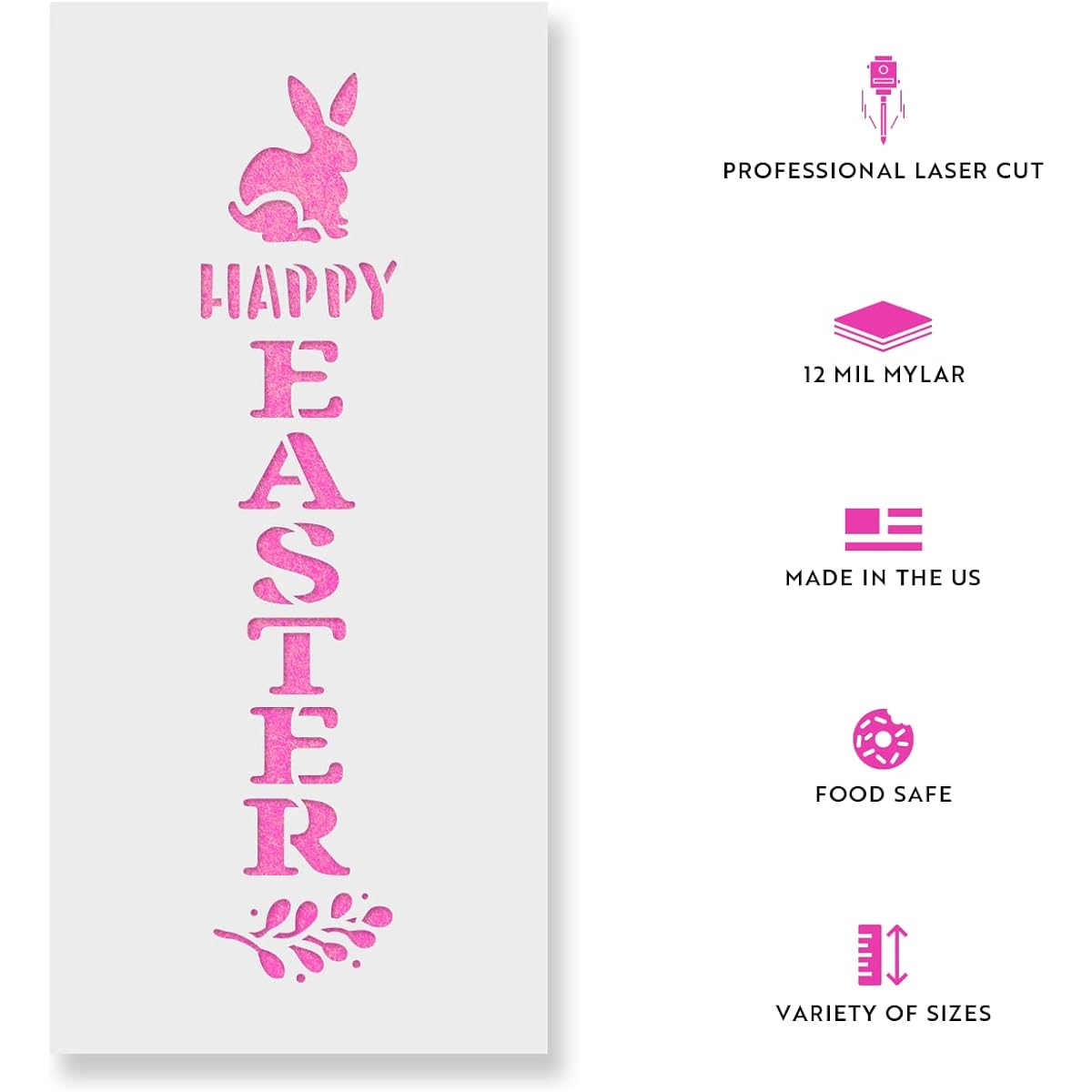 Happy Easter Vertical Sign Stencil - Reusable Stencil - DIY Happy Easter Vertical Sign Home Decoration, 55"x25", White