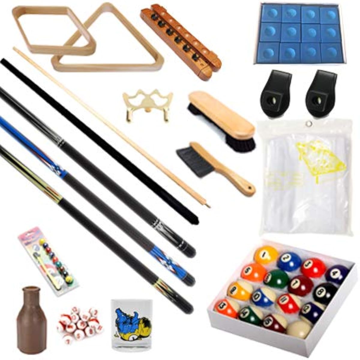 Pool Table - Premium Billiards 32 Piece Accessory Kit Pool Cue Stick Bridge Ball Set