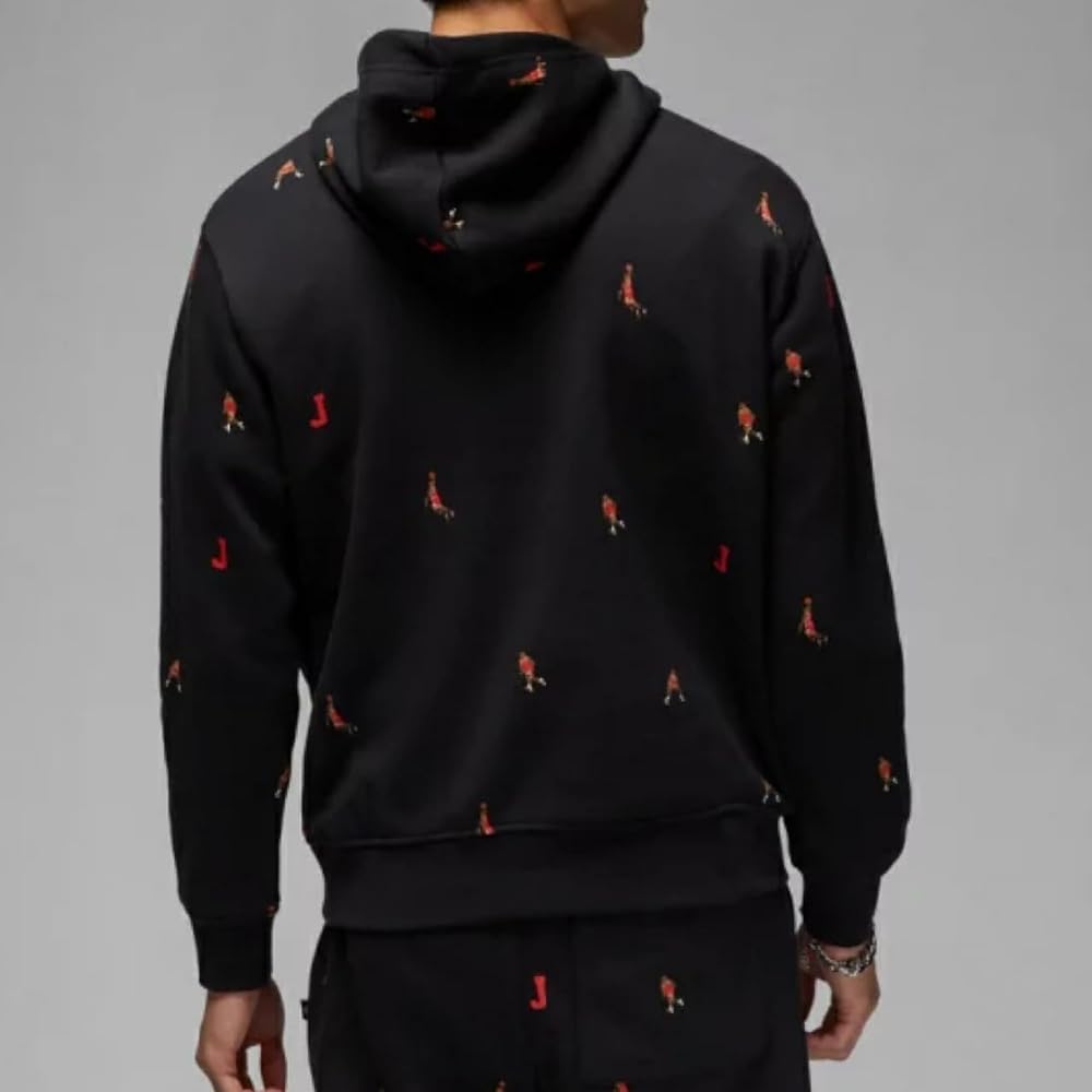 [Nike] Men's Top and Bottom Set Sweatshirt Jordan Essential Pullover Hoodie Fleece Hoodie x Sweatpants Setup Holiday Jumpman Black/Red DV9393-010/DV9391-010 Domestic Genuine Product