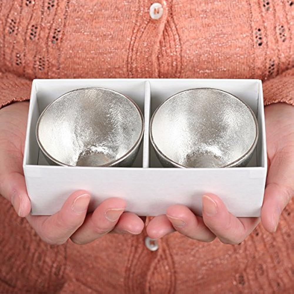 Tin sake cup, choko, Nousaku, 100% genuine tin, sake cup, sake cup, pair set of 2, tin