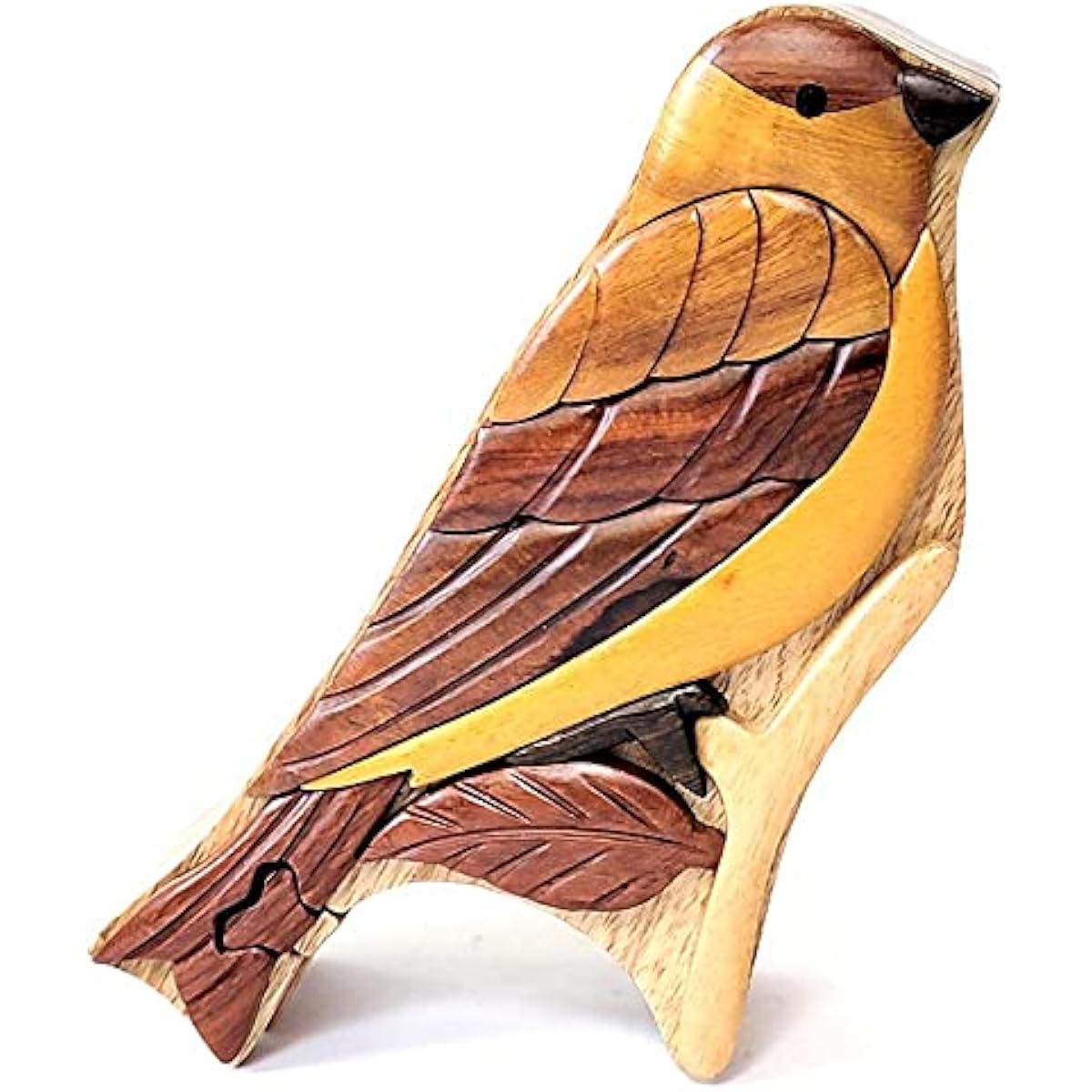 Goldfinch Bird - Intarsia Wooden Puzzle Box - Handmade with Secret Compartment