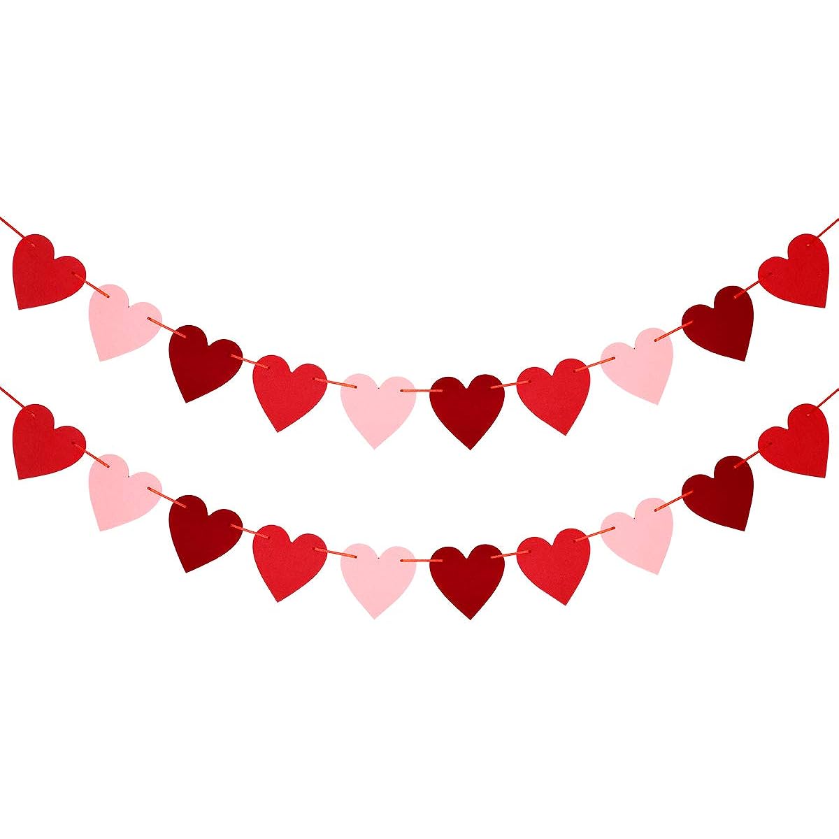 Felt Heart Garland Banner Valentine's Day Wedding Engagement Bachelorette Home Indoor Valentine Decorations (Red, Pink, Rose Red)