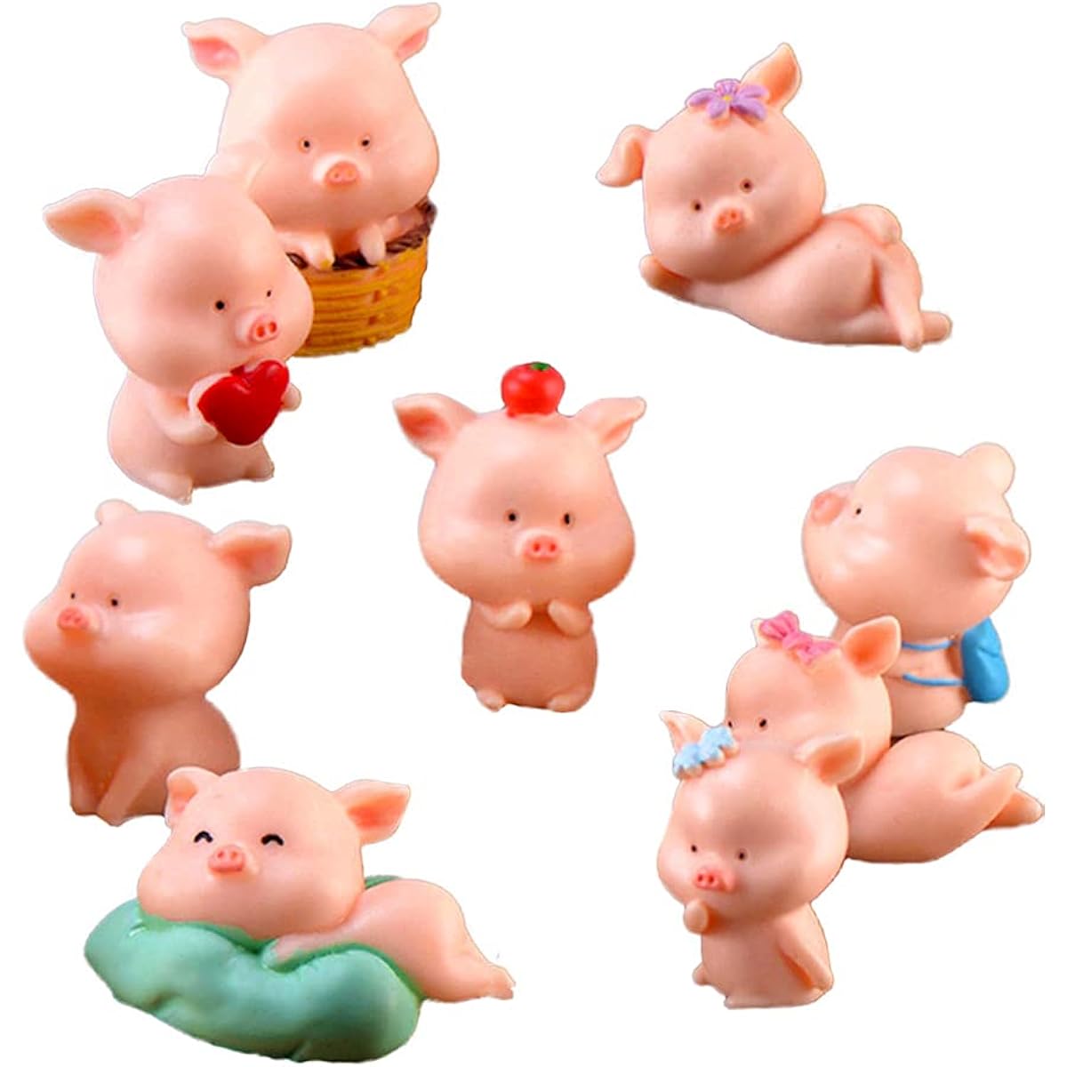 8 Pieces Mini Pig Figures Animal Toys Pink Pig Cake Topper Fairy Garden Miniature Piggy Figures Collection Playset Christmas Birthday Gift Desk Decoration