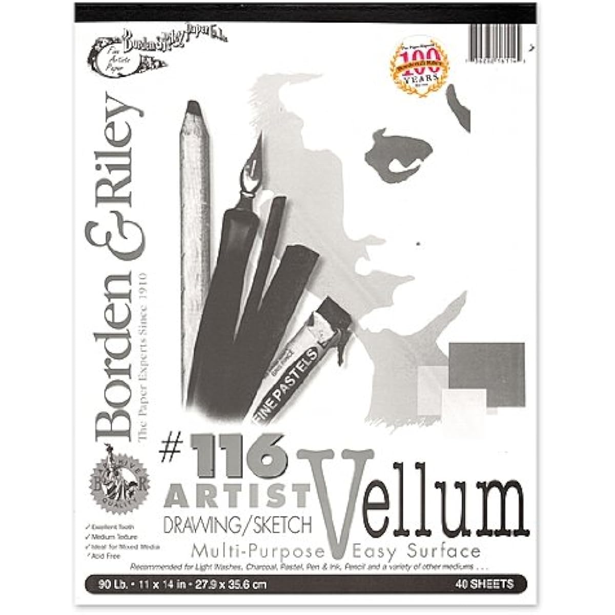 Borden & Riley #116 Artist Drawing/Sketch Vellum Fabric Pad 11" x 14" 40 Sheets [2 Pack]