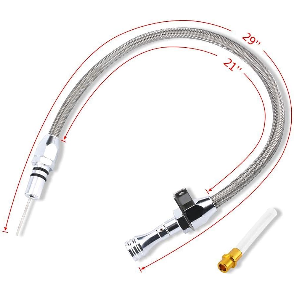 DEMOTOR PERFORMANCE 530mm Flexible Stainless Transmission Oil Dipstick for Chevrolet GM 700R4 SBC BBC Silver