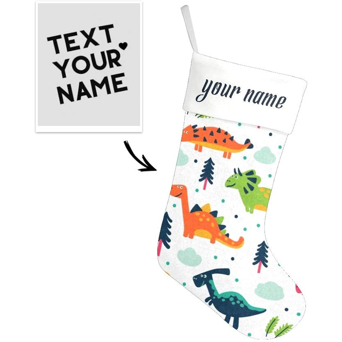 XIUCOO Custom Christmas Stockings with Name Personalized Christmas Festive Gift Decoration 17.52 x 7.87 Inch Funny Dinosaur
