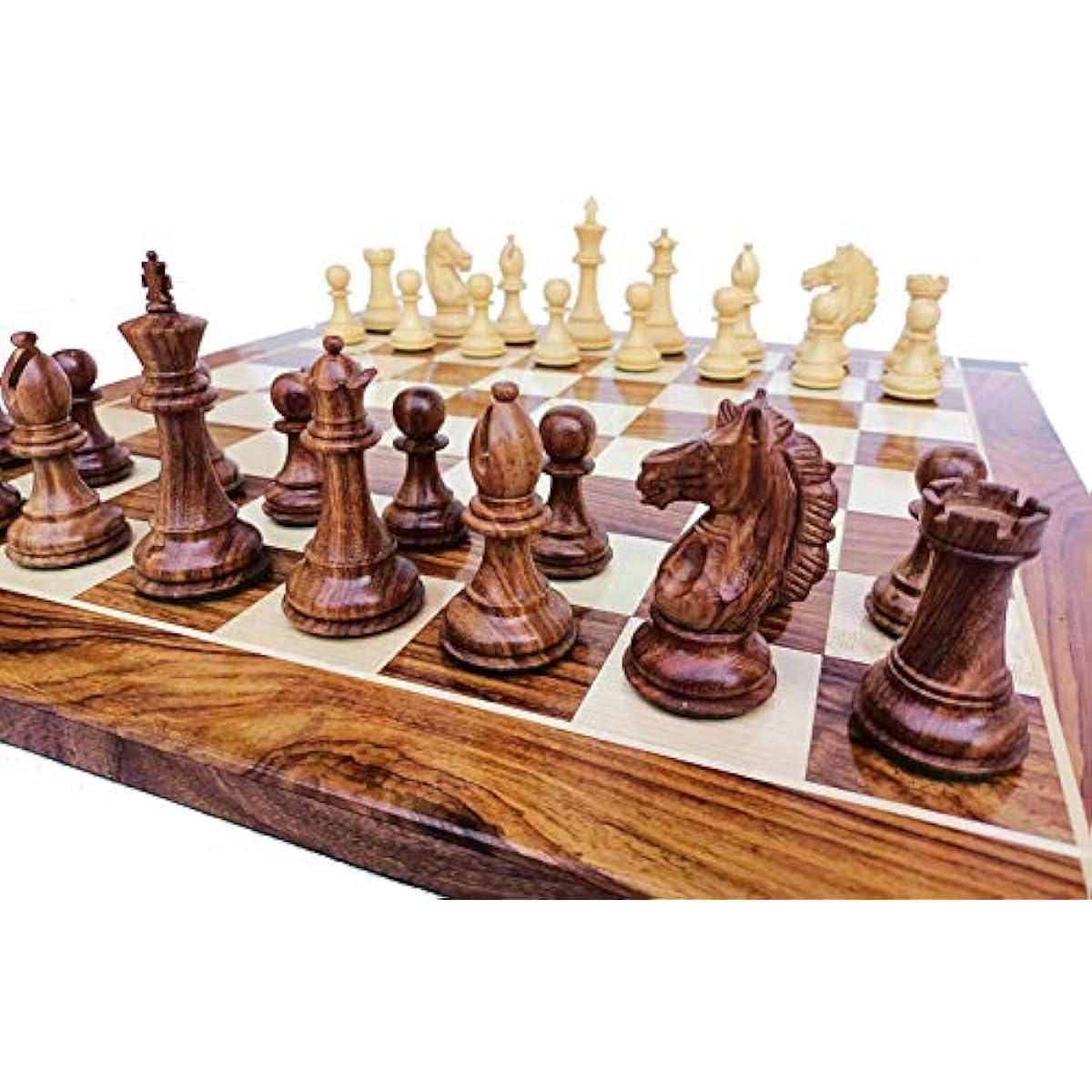 Combo Chess Set Handmade Chessman with 21" Chess Board - Alban Series Chess Pieces | 4" King Golden Rosewood Chess Board 21"