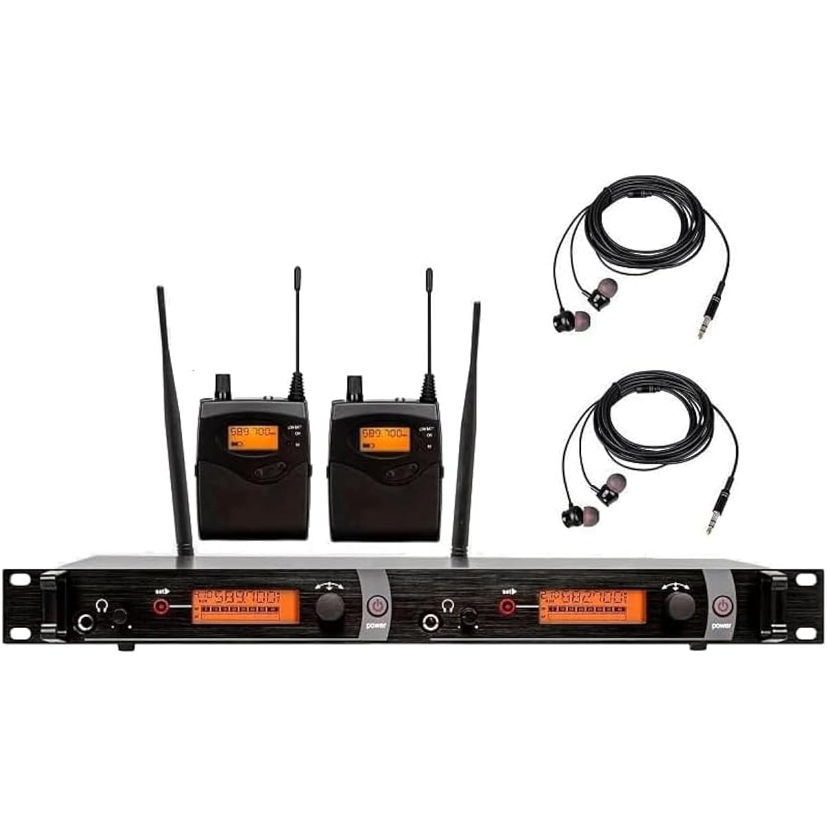 UHF In-Ear Monitor Wireless System, Frequency Selectable, Rack Mountable, 160ft Operation, Ideal for Stage and Studio (2 Receivers)