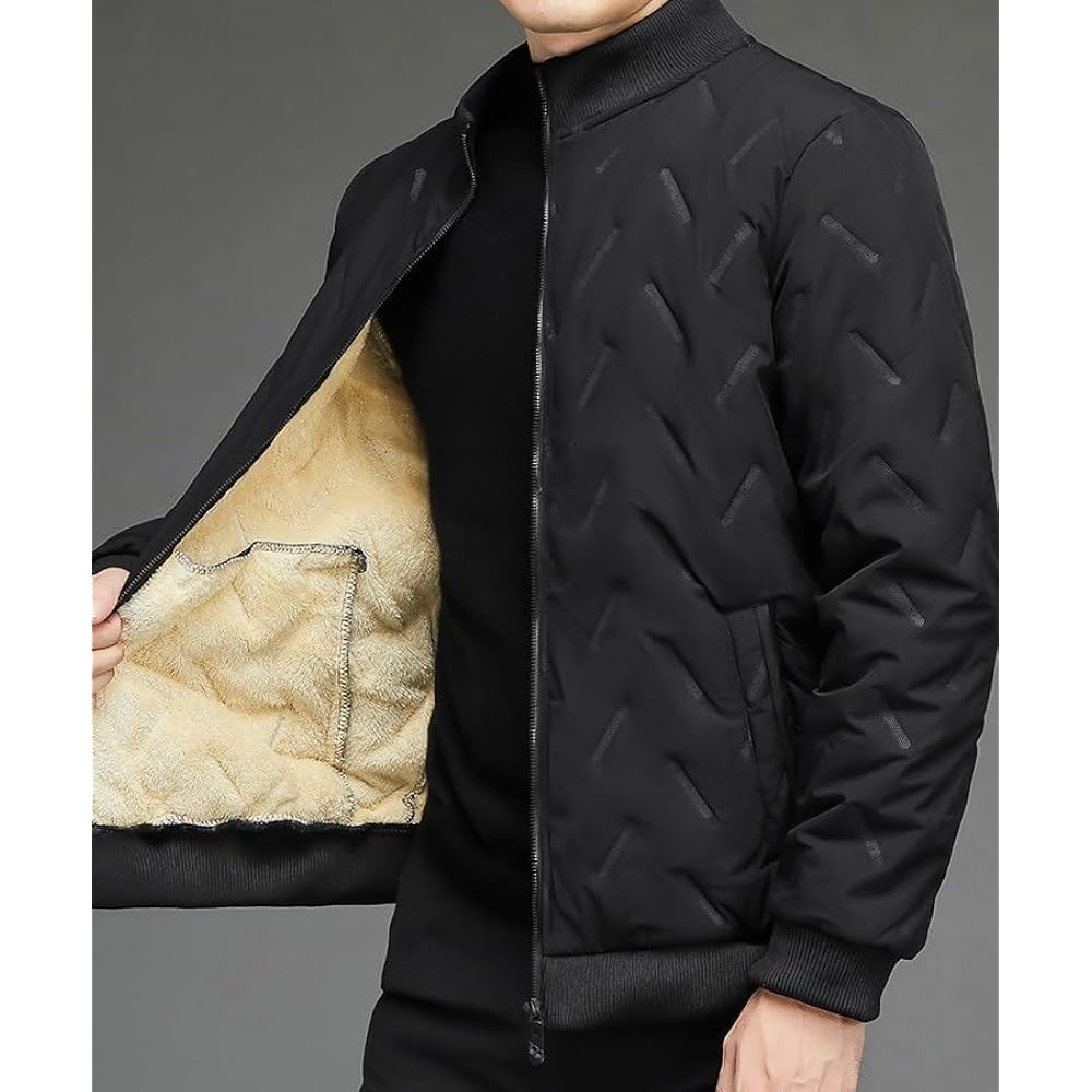 [FleurUneffe] T12 Fleece-lined Slim Type Jacket, Men's Clothing, Blouson, Quilted Style, Outerwear, Zip-up Cardigan, School, Commuting, Cold Protection, Golf Wear, Zip-up, Fleece-lined, Fleece-lined (T12)