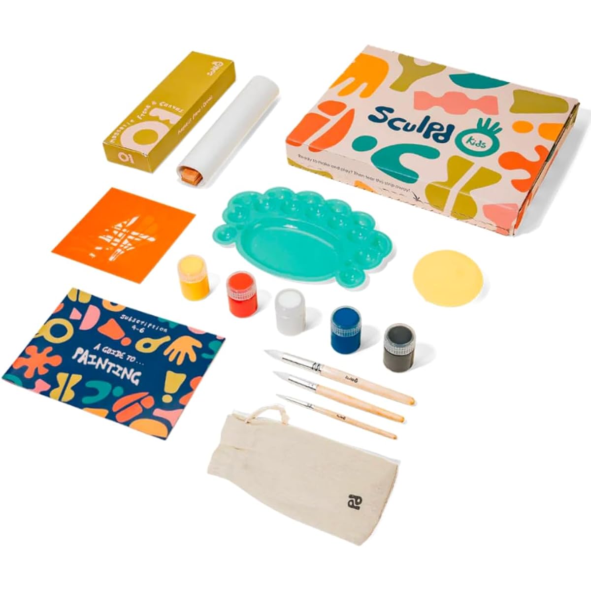 Sculpd Kids Paint Kit Paint Craft Set for Ages 7+ Includes 5 Color Paint Set, Paintbrushes, Magnetic Picture Frame, 2 Canvases, Paint Palette, Extra Art Supplies and Free Guidebook