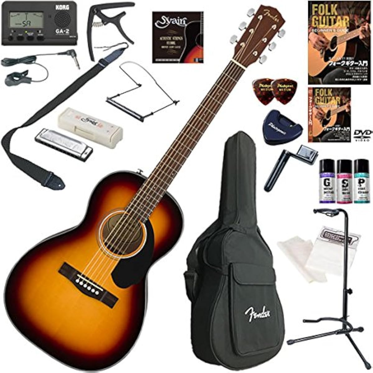Fender Acoustic Guitar Beginner's Ultimate 19-piece Set Including Harmonica CP-60S/3CS (3-Color Sunburst)