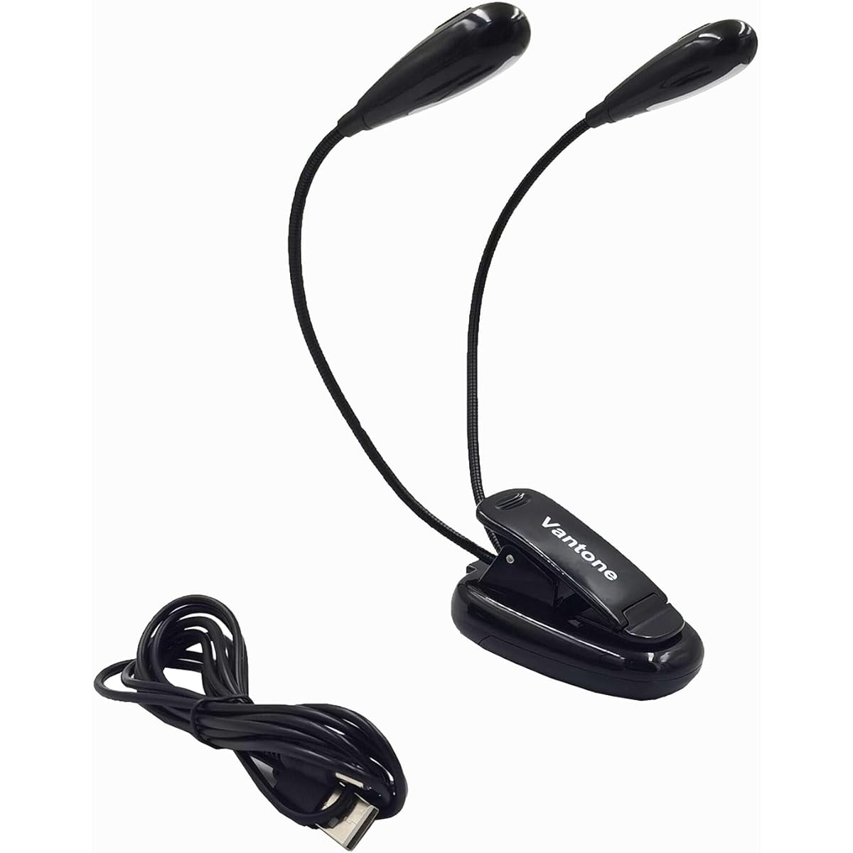 Music Stand Light Clip-on LED Book Light Dual Neck 6-LED Powered by USB and AAA Battery Portable Bedside Reading Light Adjustable Brightness Level