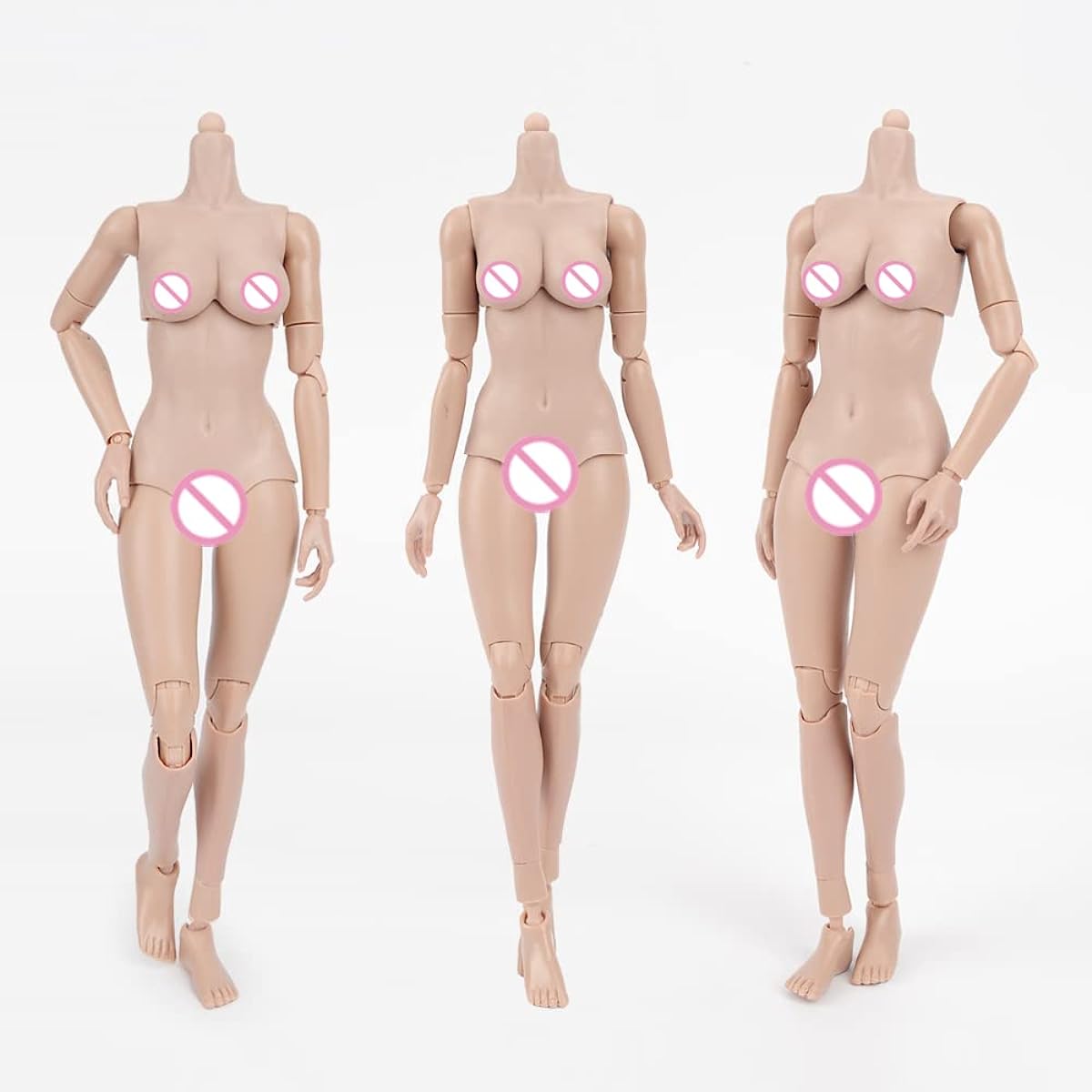 RoofWorld 1/6 Scale Miniature Figure Body 12" Pale Skin Super Flexible Jointed Body Half Pack Silicone Huge Bust Action Figure Body Doll Collection 1:6 Head Sculpt
