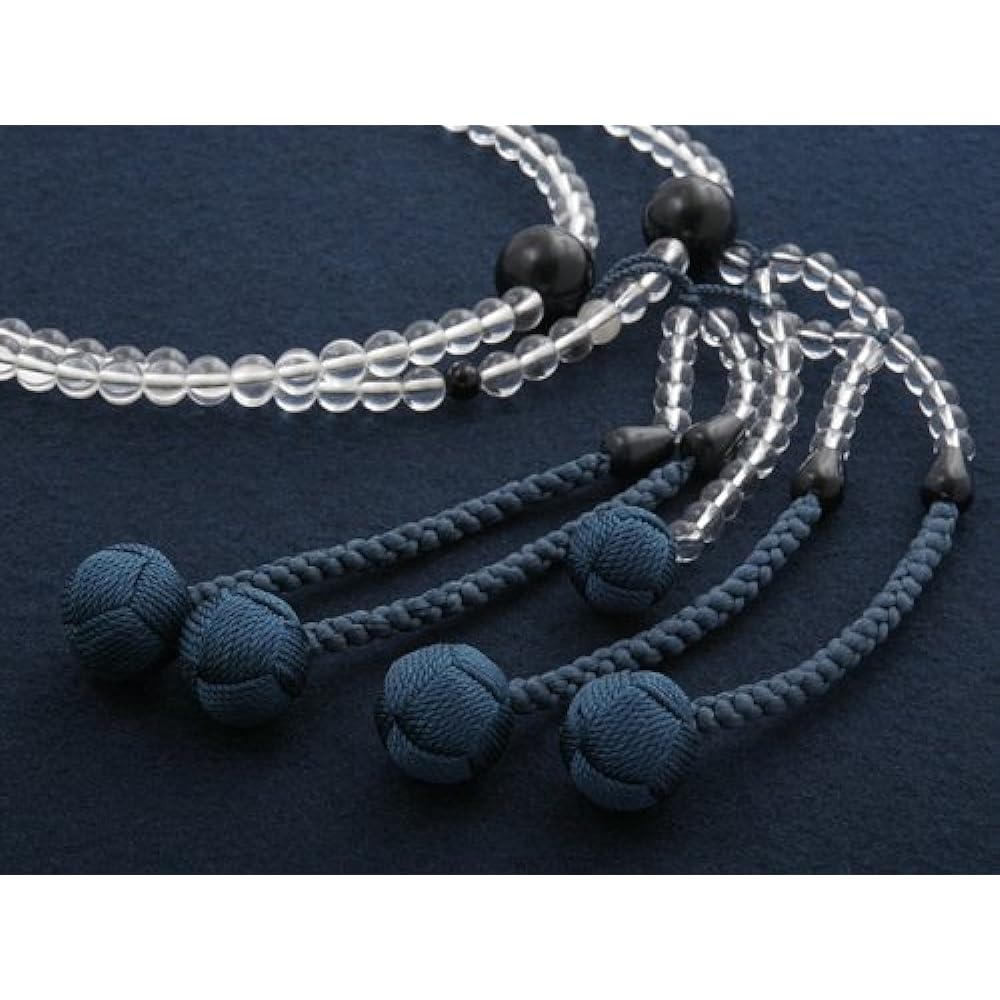 Kyoto Buddhist Altar Hayashi Prayer Beads Nichiren Sect Shakuni Genuine Crystal with Blue Tiger Eye Stone (For Men) Formal Official [Hawkseye] [Bead Bag Set] SM-065 Kyoto Prayer Beads