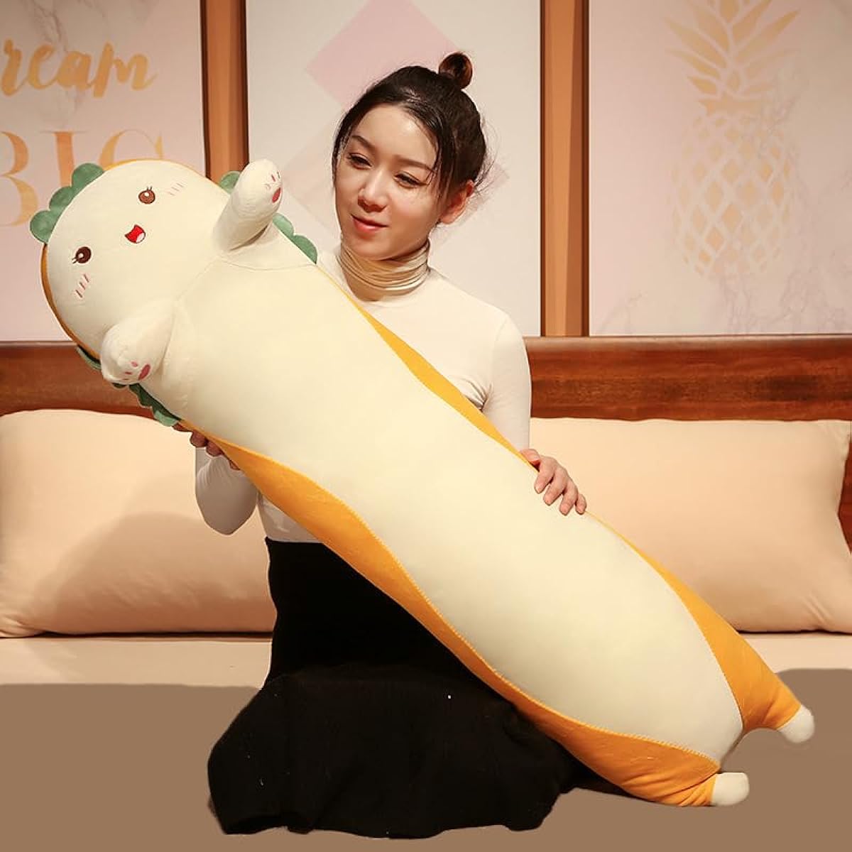 mal, extra large hug pillow, 100cm, large stuffed animal, extra large animal, Christmas present, birthday present, girl, ornament, store decoration, sewn wrapping, brown, sleeping together, cute, hug pillow, fluffy, cushion, backrest, long stuffed animal