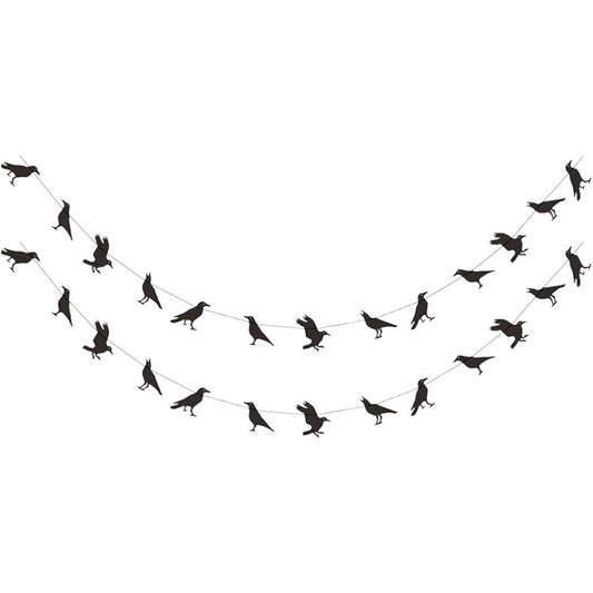 Amosfun 2 Pieces Halloween Crow Banner Hanging Paper Garland Theme Party Favors Home Garden Yard Haunted House School Decorations