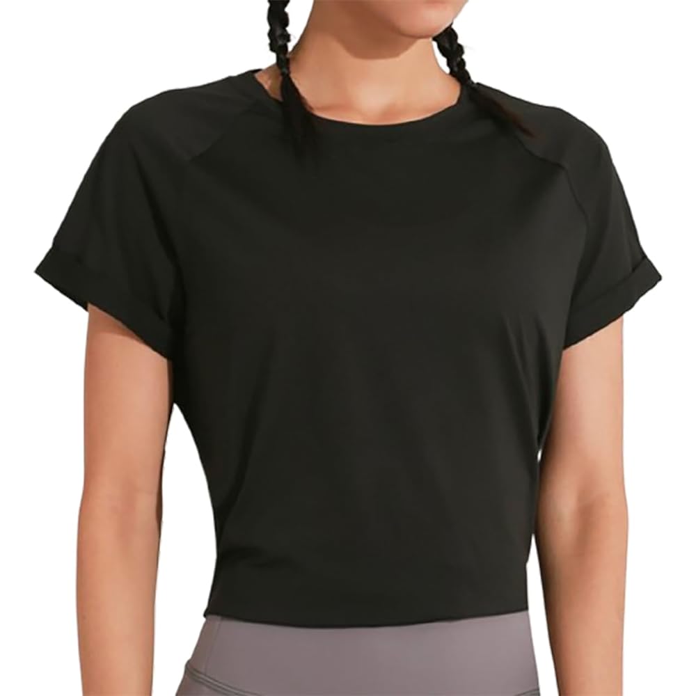 [and-L] Women's Yoga Wear, Tops, Short Sleeve T-Shirt, Yoga Shirt, Open Back, Sports, Fitness, Gym, Dance, Sweat Absorbent, Quick Drying, Body Covering, Open Back, Bowknot