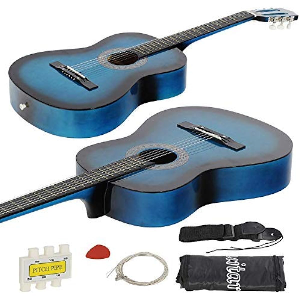 Smartxchoices 6 String 38" Acoustic Guitar with Gig Bag Strap, Pitch Pipe, Extra String Set, Pick for Kids, Beginner, Newbie, Youth, Student, Right Handed (Blue)