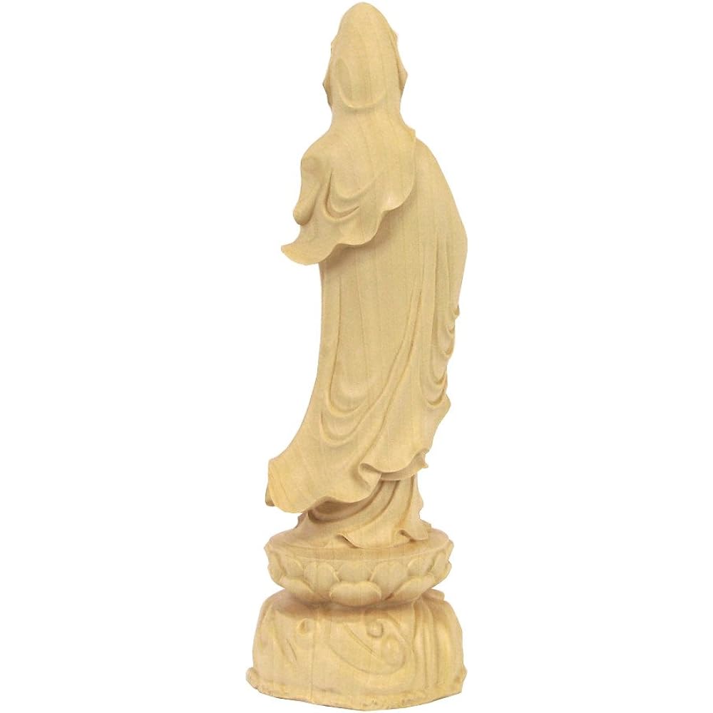 Kurita's special Buddha statue [Bodhisattva] Standing statue of St. Kannon Bodhisattva (total height 23 cm, width 8 cm, depth 7.5 cm) High-quality wood carving made of water boxwood, lotus stand on the wave 8121