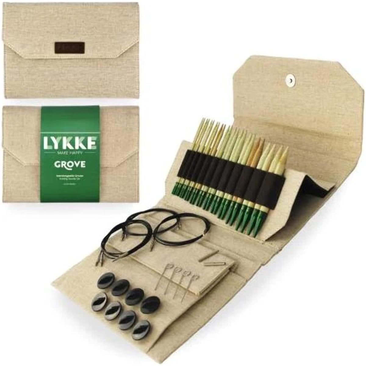 LYKKE Grove 5" Interchangeable Circular Knitting Needles Set in Beige Jute Canvas Case