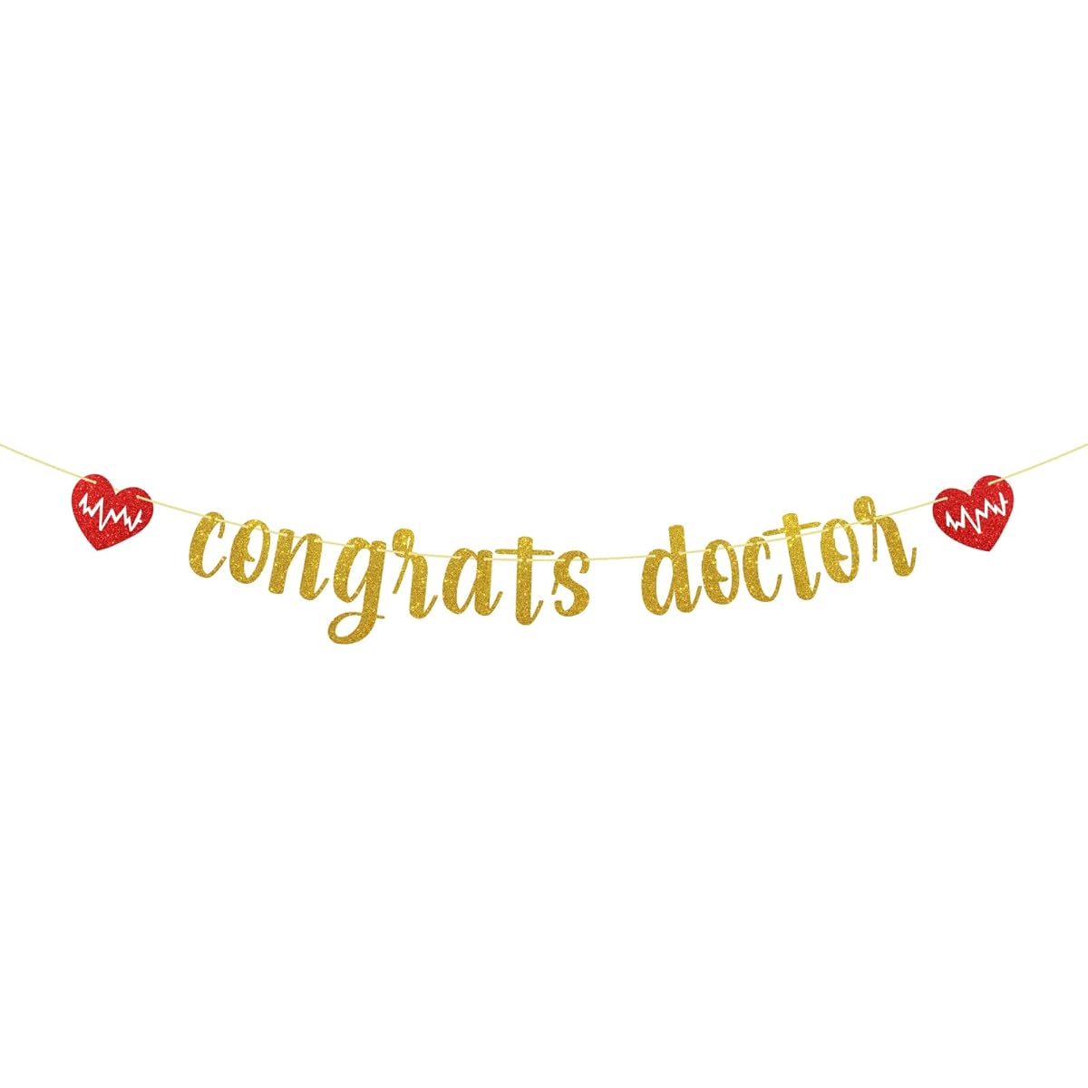 Gold Glitter Congrats Doctor Banner - Doctor Graduation Party Decorations, Doctor Graduation Party Supplies, Medical School Graduation Decorations