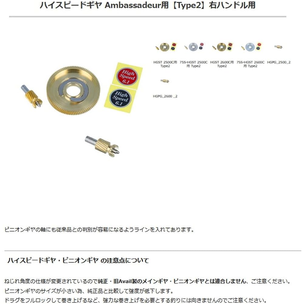 Avail HS Gear Set for HGST 2500C Type2 (Push Button Type)