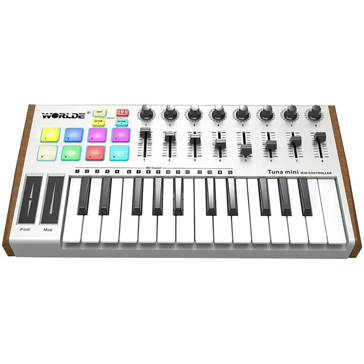 BUZHI TUNA MINI Ultra-Portable 25-Key USB MIDI Keyboard Controller 8 Backlit Trigger Pads with 6.35mm Pedal Jack