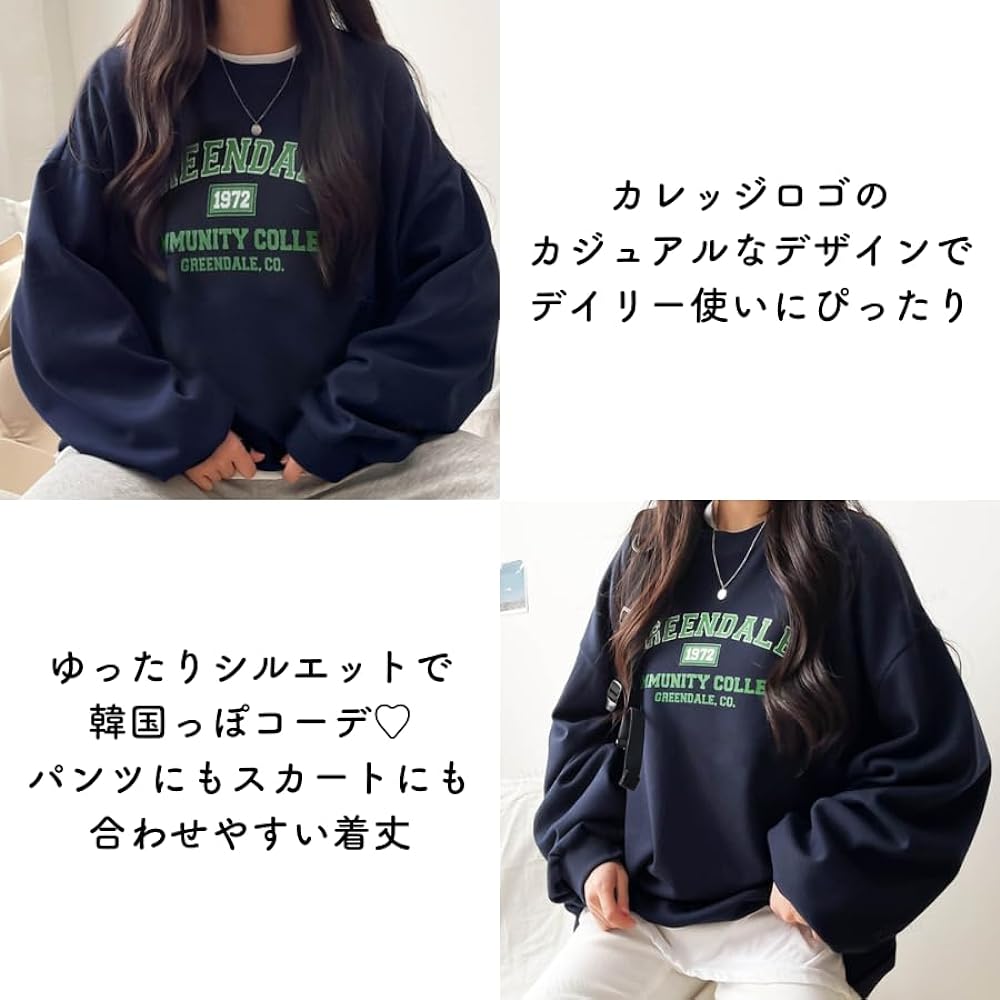 [MIRA MARIV] Made in Korea and imported directly from Korea GREENDALE Print Oversized Sweatshirt Sweatshirt Women's Fleece Lined Top Casual Loose Stylish Large Size Body Covering Spring Autumn Winter
