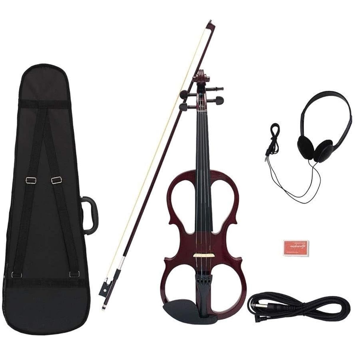 Violin 4/4 Wood Maple Electric Violin Fiddle String Instrument with Ebony Joint Cable Headphone Case (Color : Burgundy)