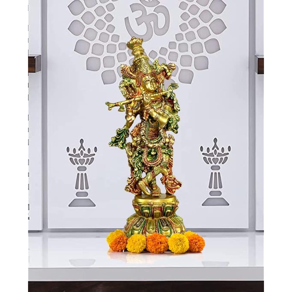 eSplanade Brass Krishna Kishan Murti Idol Statue Sculpture | Puja Idol | Home Decoration (15 Inch)