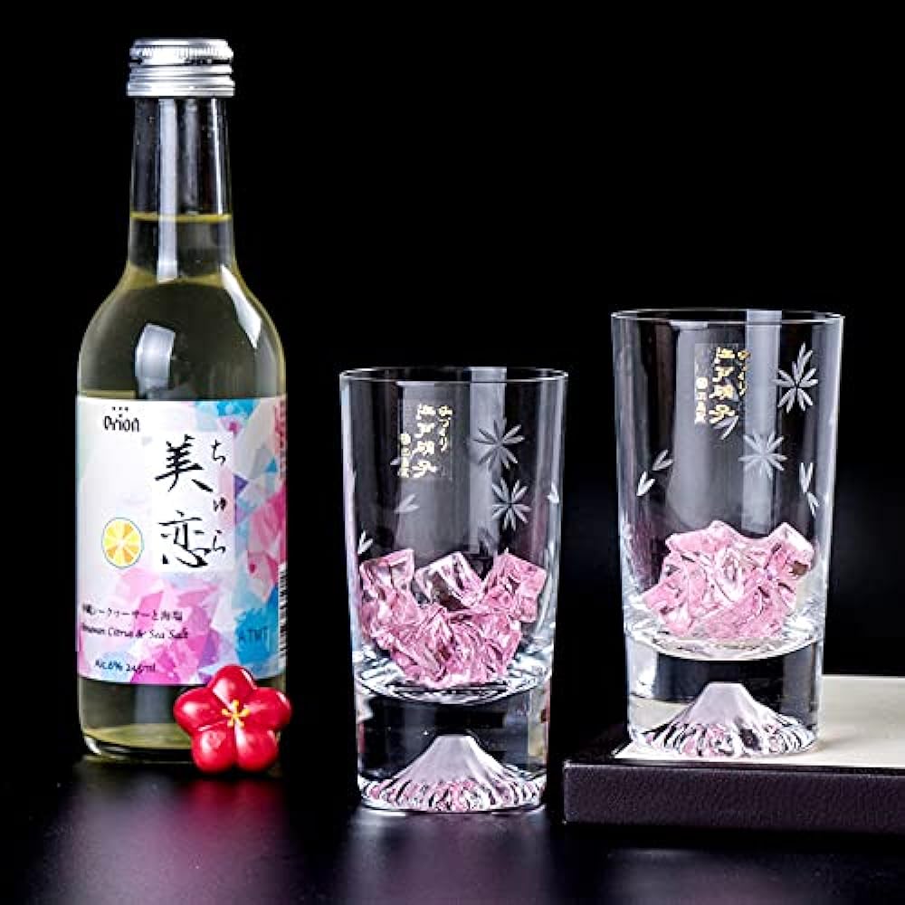 Fuji Glass, Tajima Glass, Mini Cherry Blossom Tumbler Glass, Set of 2, Set of 2, Sakura Kiriko Mini Souvenir Grand Prix, Edo Glass, Kiriko, Whiskey Glass, Rock Glass, Sake, Beer, Father's Day,