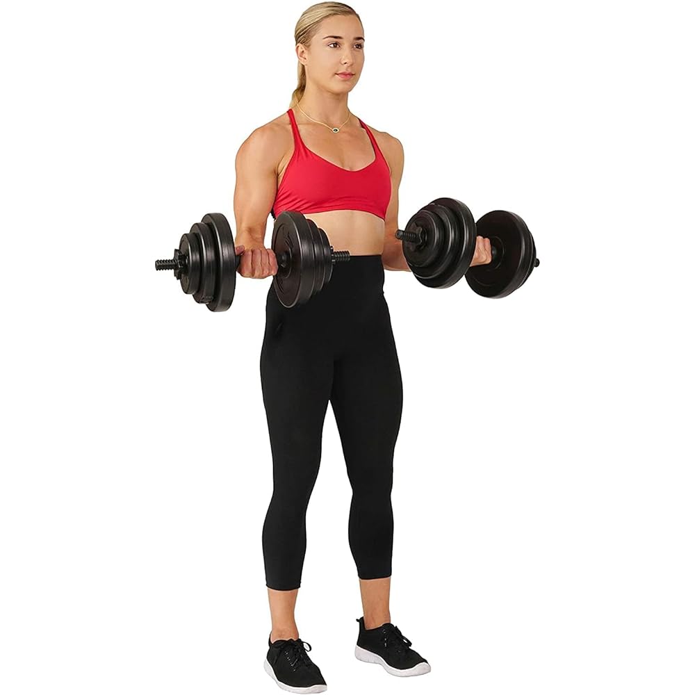 Sunny Health & Fitness 18kg Exercise Vinyl Dumbbell Set Black Strength Training Weight Loss Workout Bench Gym Equipment Home Training NO.087