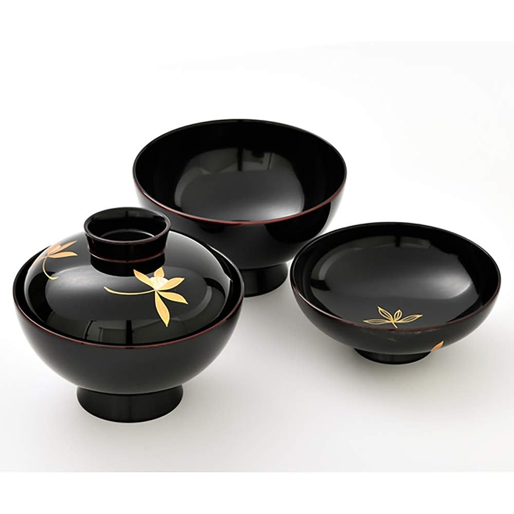 Echizen lacquerware soup bowl 12cm 5 servings set wooden box Sanran Tame 10-01006