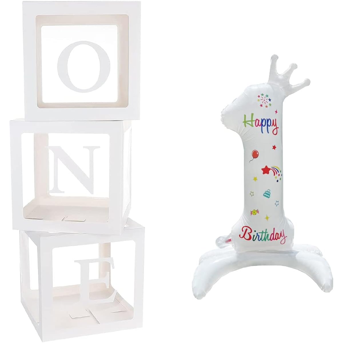 Baby 1st Birthday Party Balloon Box White