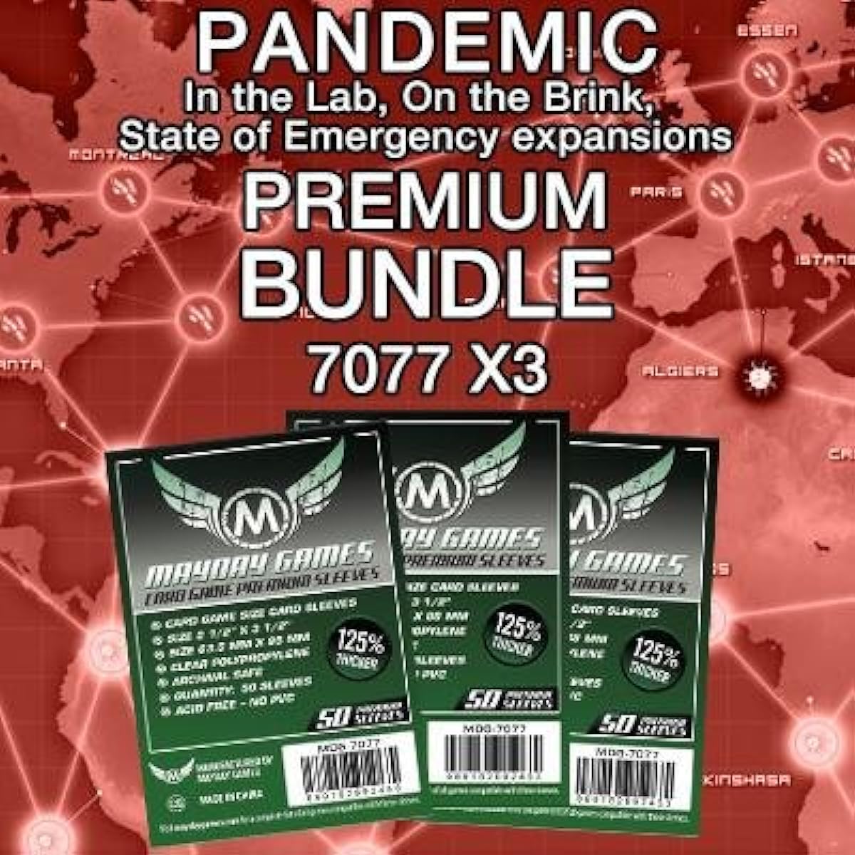 Mayday Games Pandemic: On the Brink, Lab & State of Emergency Gaming Accessory- Premium Card Sleeves Bundle