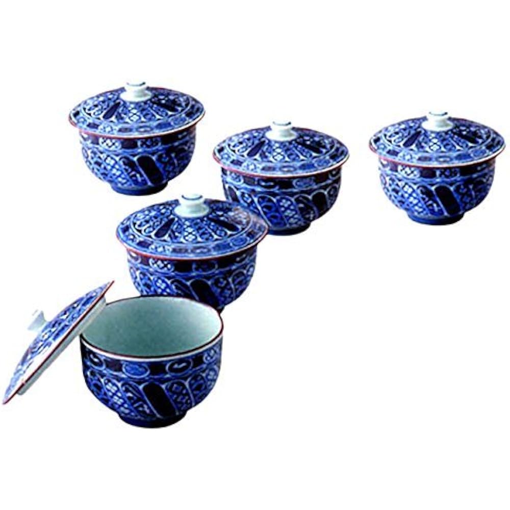 Stylish teacup: Arita ware hand-painted colored sasanqua flower set (sencha 5-piece set with lid) Japanese Cup set (Cup x5pcs) Porcelain/Size(cm) Φ10x8/No:740315