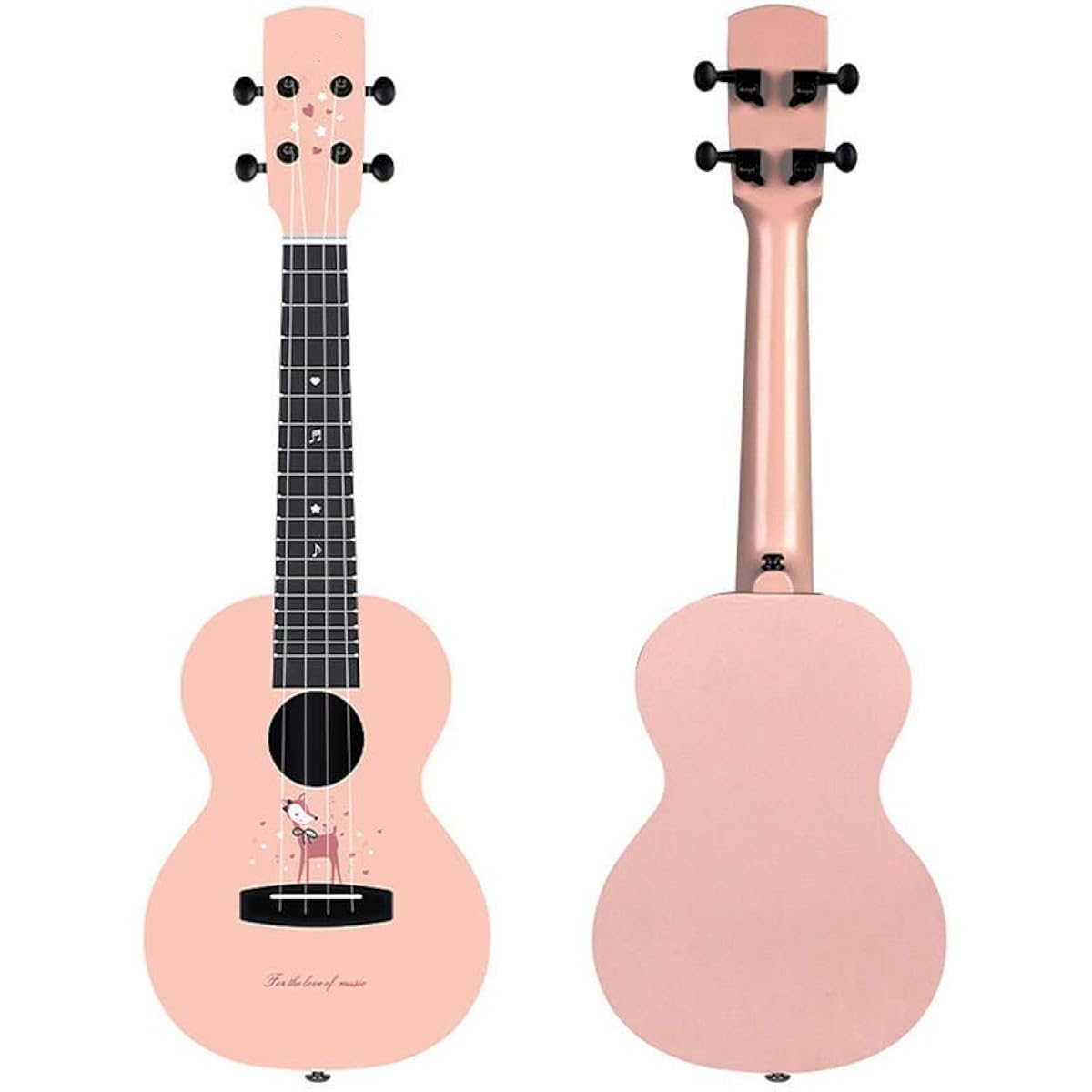 Classical Guitar 23 Inch 4 String Hawaiian Ukulele with Bag Sound Source Deer Pattern Cute Girl Student Easy to Learn and Play (Color: As shown, Size: 23 Inch)