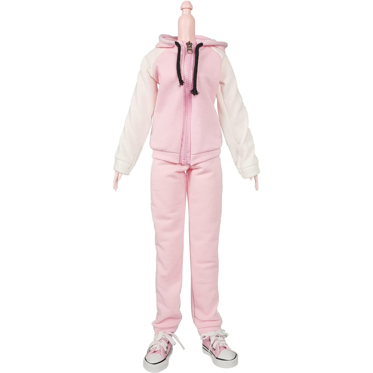 Proudoll Sportswear Fleece Hooded Zip Up Sweatshirt Hoodie Doll Clothes Jogger Canvas Shoes Set for 1/3 BJD Doll 60cm 24'' Doll Pink + White
