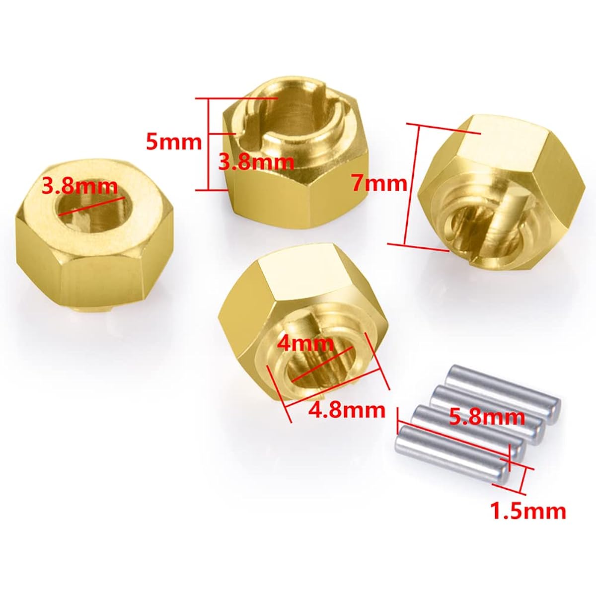 RCLIONS Brass RC Wheel Hex Hub 4mm/5mm/6mm Drive Adapter for TRX4-M 1/18 RC Crawler Car Upgrade (4mm)