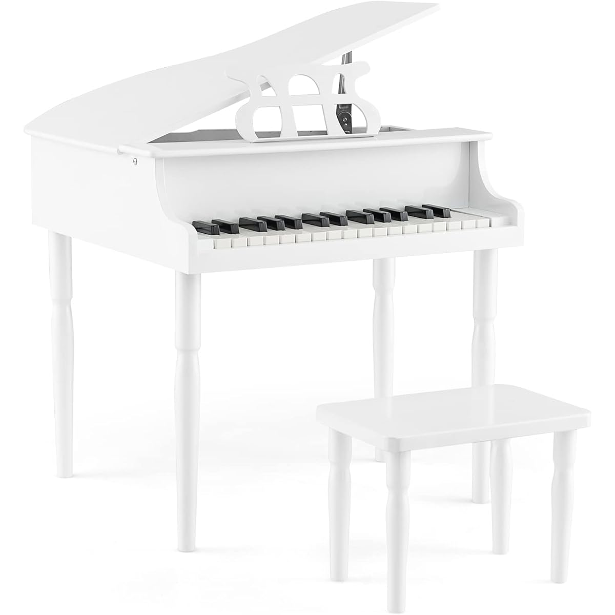 HONEY JOY Classical Kids Piano 30 Key Mini Grand Piano with Music Stand and Bench Wooden Musical Instrument Toy with Lid & Music Rack Gift for Boys/Girls Ages 3+ (4 Straight Legs - White)