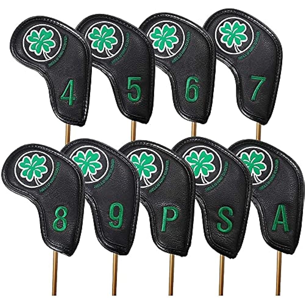 Golf iron cover leather embroidered waterproof No. 4-9 AW PW SW 9 pieces set with count Clover pattern