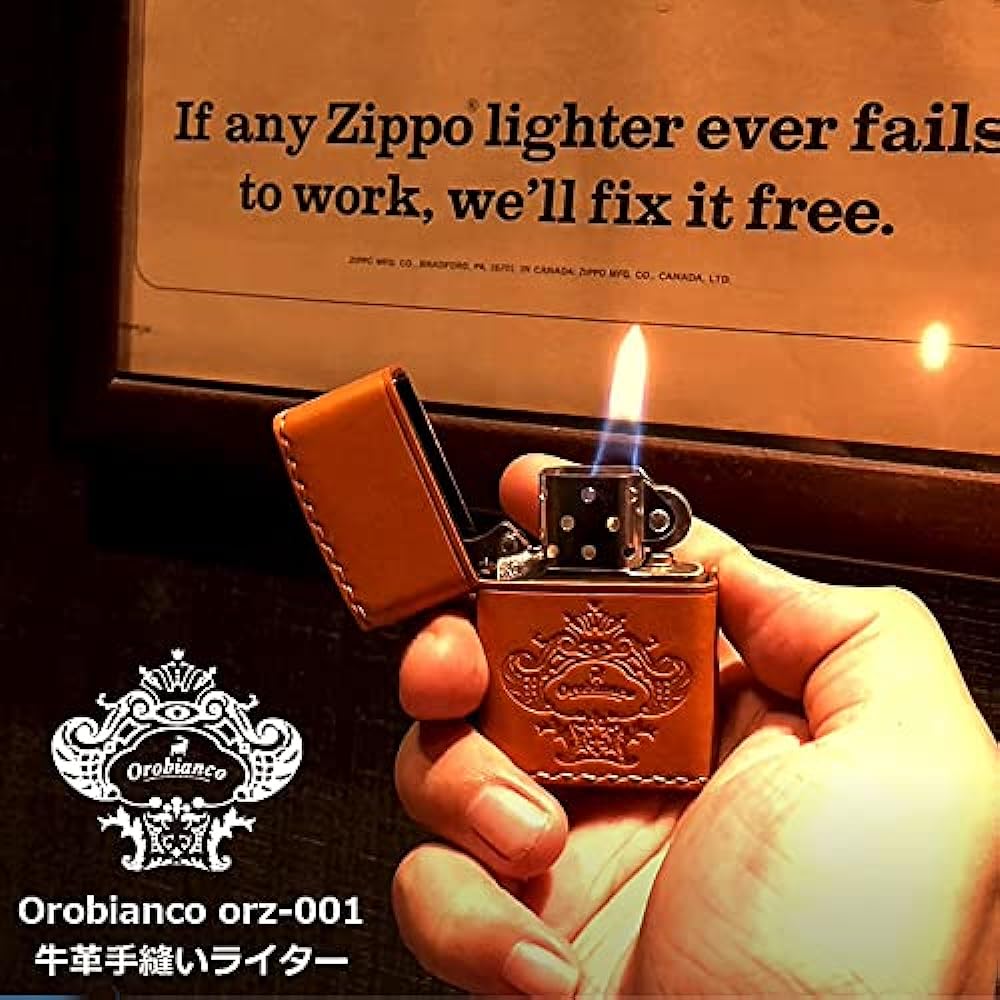 Orobianco Zippo genuine cowhide hand-stitched lighter camel ORZ-001 OROBIANCO ZIPPO lighter flint ignition type made in Japan genuine gift present