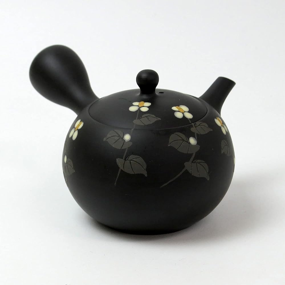 Tokonameyaki Teapot Showa Black Dokudami Left Flower Teapot 220ml Ceramesh Made in Japan 20B1174