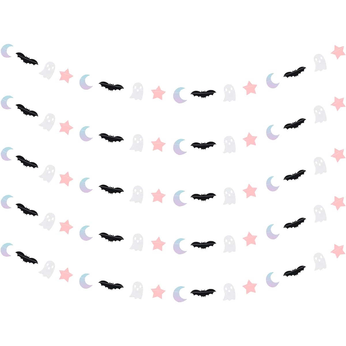 5pcs Halloween Moon Bat Ghost Star Garland Pink Black Halloween Garland Pink Halloween Ghost Baby Shower Birthday Party Decorations