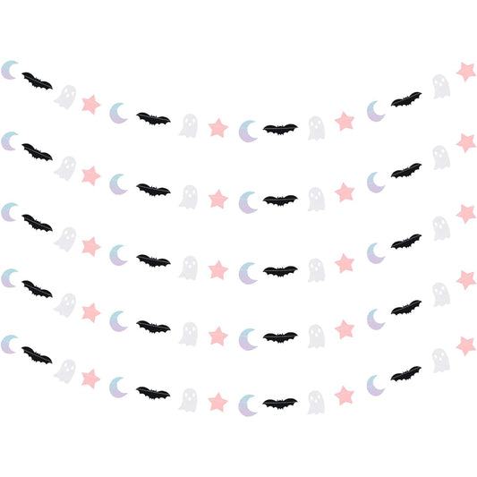 5pcs Halloween Moon Bat Ghost Star Garland Pink Black Halloween Garland Pink Halloween Ghost Baby Shower Birthday Party Decorations