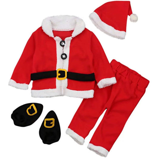 4 Piece Toddler Baby Santa Christmas Costume (Top + Pants + Hat + Socks)