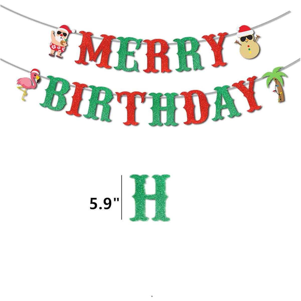 Merry Birthday Party Banner Red and Green Glitter & Christmas Circle Dot Banner Christmas July Birthday Party Decorations Hawaii Tropical Summer Birthday Decorations Christmas Birthday Party
