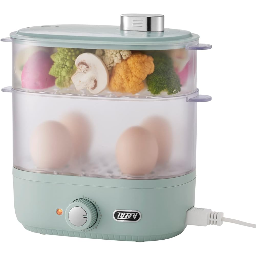 [Toffy] Compact food steamer K-FS1 (Pale Aqua) Steamed food, healthy, top and bottom cooking at the same time, with timer, cooking cup included, boiled eggs, baby food K-FS1-PA