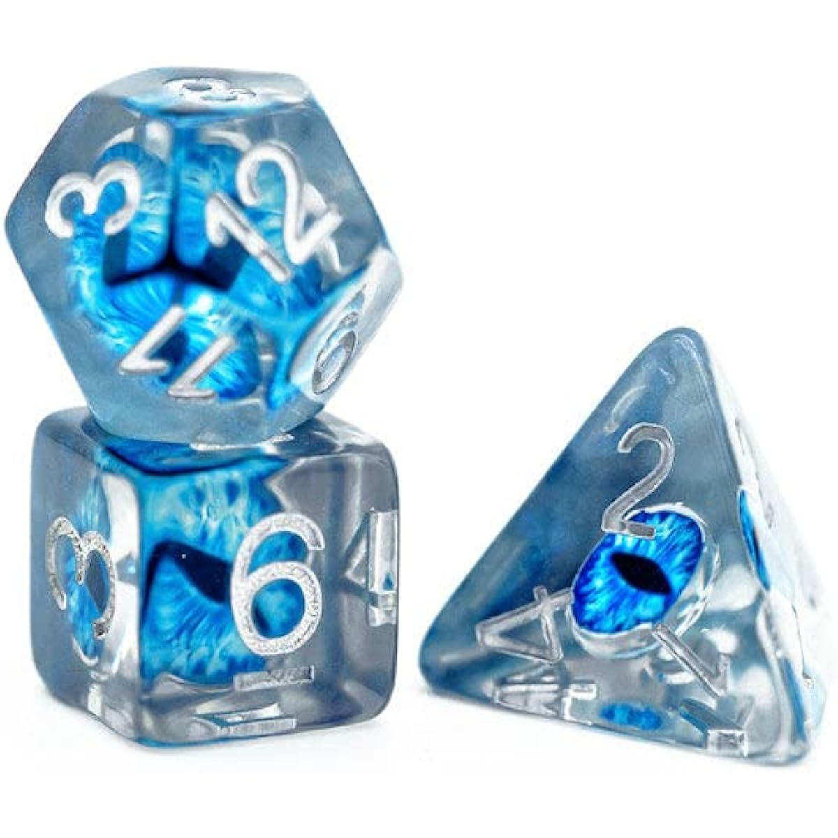 BrycesDice Blue Demon Eye Dragon Eye Dice 7 Dice Set Resin Dungeon and Dragon Dice, Regular Size
